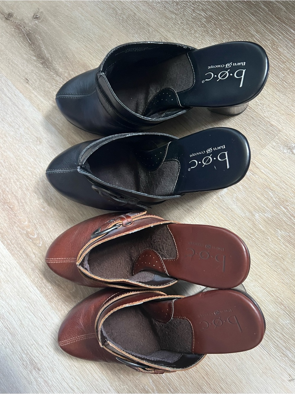 b.o.c. Two-Pair Leather Mule Set in Black and Brown